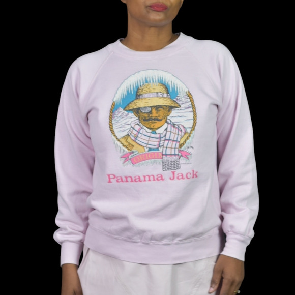 Vintage Panama Jack Original Graphic Sweatshirt Pink 80s Crewneck Pastel Medium - Picture 8 of 14
